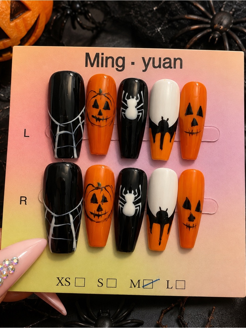 🎃 Halloween Spider & Jack-O’-Lantern Press-On Nails